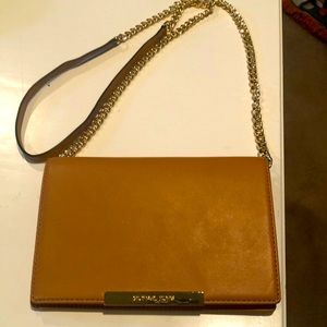 Michael Kors slim golden tan bag with gold chain